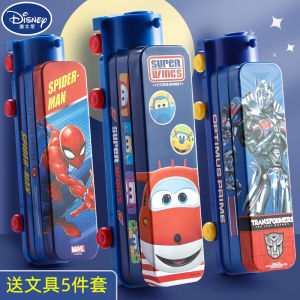 Spiderman Double Layer Multifunctional Pencil Case Large Capacity Metal Bus Cartoon Princess Elsa Kindergarten Girls Christmas Gift