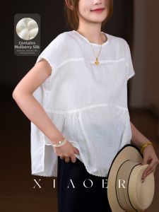 XIAOER | Luxury Linen Lyocell Silk Blend Lace Hem Top