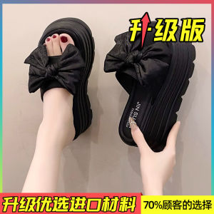Thick Bottom Butterfly Knot Slippers Womens Outdoor Wear Summer New Small Size Heightening Platform Clog Sandals Casual PU