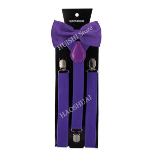 Suspenders Man Bowtie Solid Color Elastic PU Leather Suspenders For Man Belt Adjustable Straps Wedding Bow Tie Accessories Gifts