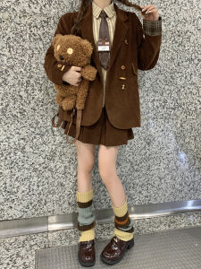 Fall Winter Womens College Style Outfit American Retro School Uniform JK Uniform New Years Battle Robe Fashion Set Polyester