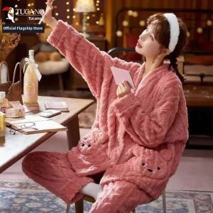 TUCANO | Coral Fleece Pajamas Set Womens Fall Thick Warm