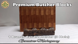 Butcher Block (End Grain) Genuine Mahogany Wood 1.5" x 10" x 14" + 1 Branch Candle Holder (3 hole)
