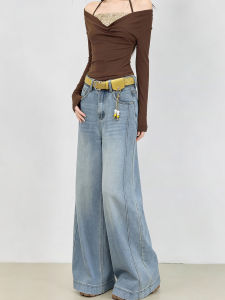 MANMI | Quần Jeans Xanh Đen Phong Cách Vintage Cao Waist Chân Rộng