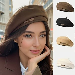Maillard Style French Beret Hats for Women Beige Beret Hat Solid Color Cotton Beret Cap for Womens Girls Lady