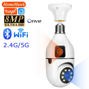 Tuya 8MP E27 Bulb WIFI Camera Dual Lens AI Human Tracking Voice Alarm Two-way Audio Dual Screen Smart Home Surveillance Camera