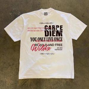 Loose Mens Short Sleeve T-Shirt Letter Print Summer Hip Hop Teenager Couple Small Collar Body Shirt Japanese Trendy Brand