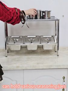 Stainless Steel Slanted Storage Rack 1/6 Food Containers Jam Box Milk Tea Shop Special Seasoning Box Pot Rack Kitchen Organizer