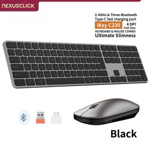 NexusClick Rechargeable Wireless Keyboard Mouse Combo4-Channel 2.4G/BTSlim Quiet KeysAdjustable DPI for PC Laptop Mac Office