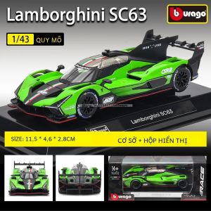 Xe Mô Hình Di Động Tỷ Lệ 1:43 Bburago - Lamborghini SC63 LMDh Porsche 963 Romeo - Đồ Chơi Hợp Kim Mô Phỏng Dành Cho Người Sưu Tập Và Quà Tặng
