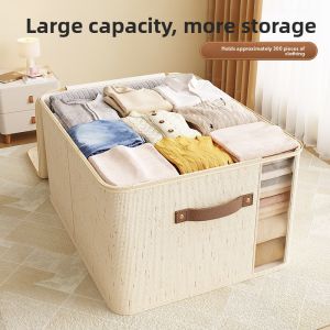MONLEYTA | Large Capacity Foldable Cotton Linen Clothing Storage Box Home Use Fabric Down Jacket Wardrobe Organizer Special Storage Case