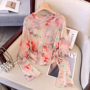 Dây Buộc Dài Tay Mùa Hè Của Pháp Dye Xếp Ly Áo Thun Chống Nắng Nữ Lưới Mỏng Thiết Kế Sense Áo Bán Giải Phóng Mặt Bằng Mùa Hè