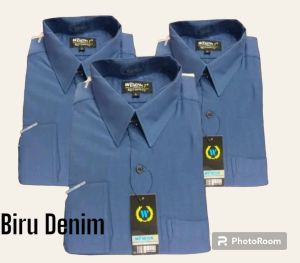 Wendya.T Kemeja Pria Formal Warna Biru Denim✓Kemeja Polos Lengan Panjang