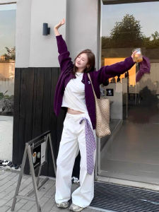 BESOBER White Wide Leg Jeans Womens Loose Casual Pants All-Match Autumn Cotton Solid Color Everyday Wear