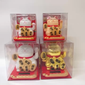 Fengshui Lucky Cat Mini Maneki Neko Cat Waiving Solar Decor Charm Figurine