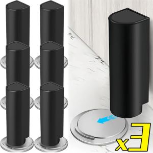3Pcs Strong Magnetic Door Stopper Stainless Steel Heavy Duty Door Stops Black Nail-free Door Suction Anti Collision Ground Suctions