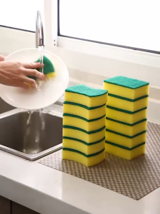 【Ready stock】5PCS Double-Sided Sponge Set - High Density Scrubber for Oil Stain Removal | Kitchen Cleaner