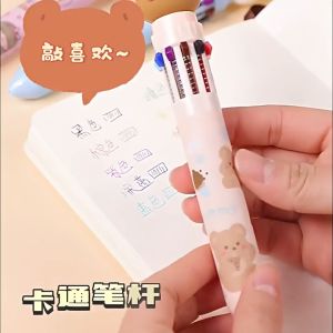 10 in 1 Colors Ballpoint Pen Cute Animal Multicolored Silicone Student Pen School Office Stationery