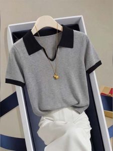 Áo Thun Knit Cổ Polo Đen Tông Màu Hợp Thời Trang Tay Ngắn Phù Hợp Mùa Hè