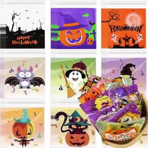 Túi Đựng Kẹo Halloween 100-300 Chiếc Bí Ngô Ma Dơi Tự Niêm Phong Đóng Gói Để Đựng Bánh Quy Trick-or-Treat Quà Tặng Trang Trí Tiệc