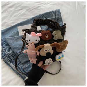 กระเป๋าสะพายข้างผ้าแคนวาสลายเสือดาวสุดเก๋สำหรับผู้หญิง 2024 กระเป๋าสะพายข้างลายดอกไม้ขนาดกลางแบบสะพายข้างสำหรับเด็ก