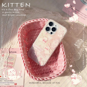 Cute Little Kitten Original Illustration Designer IMD Double Layer  17/15/16Promax New Couple Phone Case Suitable for 14Pro Full Cover Anti-Fall Protective Case Small Audience 13High-End Sense