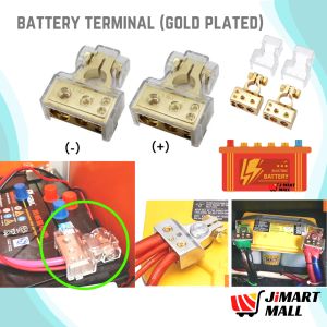 CAR BATTERY TERMINAL GOLD PLATED Connector Battery Head 4/8 Gauge Kit Positive Negative Clear Cover Connect Bateri Kereta Kepala 汽车电池