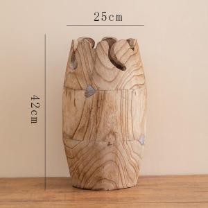 Retro Wood Vase for Dried and Artificial Flowers
