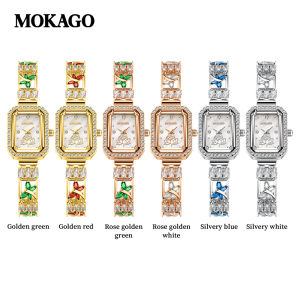 MOKAGO Copper Jewelry Women Watch Square Rhinestone Quartz Elegant Waterproof Fashion Casual