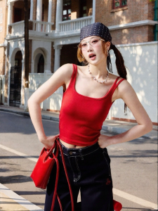MENGBAI | Áo Vest Đệm Có Dây Quai Đôi Màu Đỏ cho Mùa Hè