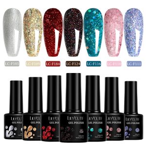LILYCUTE 7pcs 7ml Glitter Nail Gel Polish Set Gorgeous Nude Pink Reflective Semi Permanent Soak Off UV DIY Nail Art Manicure Kit