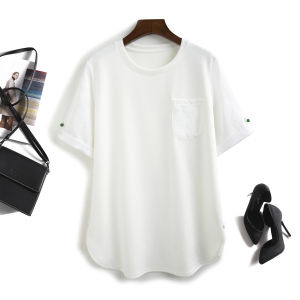 Fashionable Short Sleeve T-Shirt Womens Loose Fit Mid-Length Open Side Panelled Embroidery Retro Style Commute Summer Top