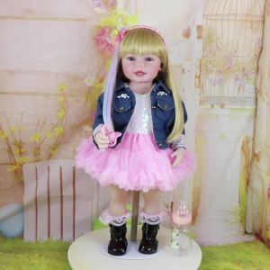 Rainbow Dreams Reborn Toddler Doll – 22” Lifelike Blonde Wig with Rainbow Highlights Light Skin Tone Denim Jacket & Pink Tutu