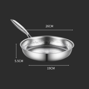 LMETJMA Hammered Pan Pro 304 Stainless Steel Frying Pan Non Stick Skillet Chef Pan Kitchen Induction Compatible Cookware
