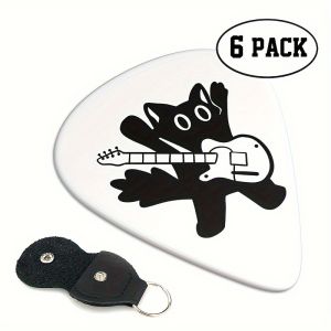 6 Pcs Original Sound Guitar Picks Double-Sided Printed  Ukulele Guitar Finger Shrapnel Keychain Holster Gift For Music Lovers