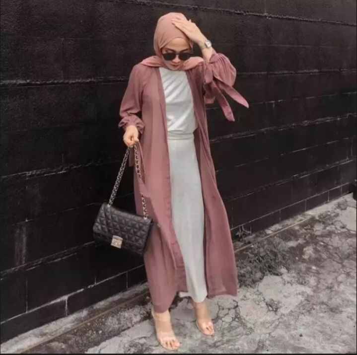 long outer wanita kekinian ootd hijab cardigan outer tangan tali