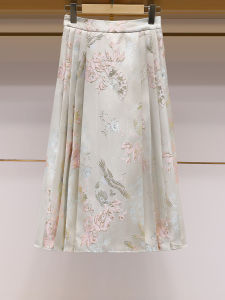 Elegant High Waist Midi Skirt Womens Gauze Skirt Chinese Style Floral Embroidery Asymmetrical Hemline Fashionable Autumn New Arrival