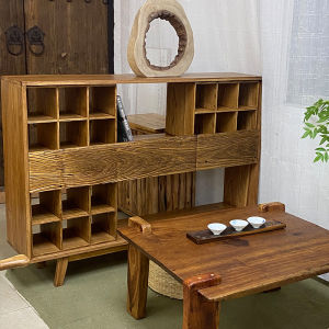 Wabi-Sabi Style Solid Wood Sideboard Tea Water Cabinet Homestay Entrance Partition Decorative Cabinet Tea Cup Rack Display Cabinet