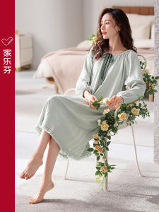 JIALEFEN | Cotton Long-sleeved Long Dress Sleepwear Large Size