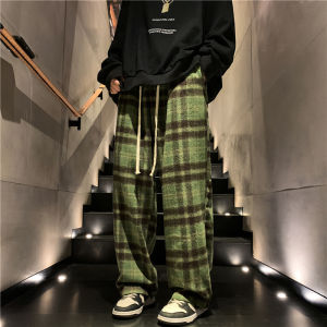 American Retro Plaid Mens Casual Pants Spring Lazy Falling Trend Straight Leg Wide Leg Popular Leisure Long Trousers
