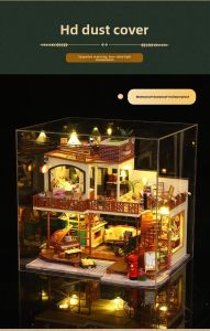 DIY Wooden Cottage Miniature House Kit with LED Light 3D Wooden Puzzle Book Nook Model Assembly Craft Home Decor Gift