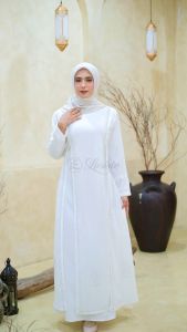 LARISTE Gamis Putih Wanita Kekinian Abaya Turkey Terbaru Mewah Elegan Premium 044 Putih