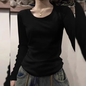 round Neck Long Sleeve Fleece Lined Base Shirt Womens Slim Fit T-Shirt Korean Style Casual Commute Fashion Autumn Top