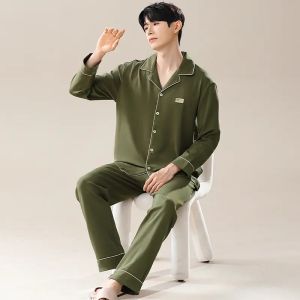 MiiOW | Bộ đồ ngủ nam tay dài quần dài cotton nguyên chất MiiOW mùa thu đông 2024 Bộ đồ mặc nhà thoải mái thoáng khí