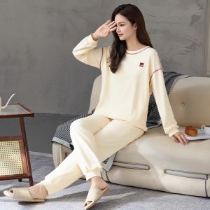 miiow | Pure Cotton Sleepwear Womens Long Sleeve Long Pants Casual Home Clothes Set Antibacterial Comfortable Spring Autumn Outfit