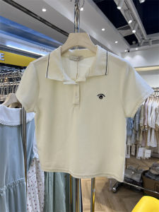 Áo Thun Tay Ngắn Thêu Gấu Mùa Hè Cho Nữ Cỡ Nhỏ Ôm Vừa Vặn Áo Ngắn Vai Cổ Bẻ Phong Cách Hàn Quốc Tay Ngắn Mùa Hè