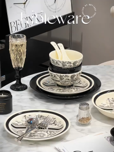 Bowl and Dish suit Household Light Luxury High Beauty Value Ceramic Bowl Exquisite Set of Bowl and Dish Tableware Housewarming Gift