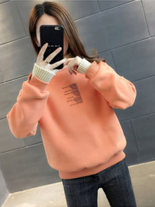 Áo Nỉ Dày Lót Lông Cừu Cổ Cao Nửa Cao Không Mũ Không Tay Áo Chui Đầu in Họa Tiết Chữ Cái Phong Cách Hàn Quốc Mùa Đông 2023