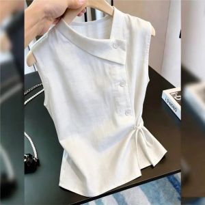NUMEN BUTTON | Ribbon Tie Sleeveless Slimming Elegant Pretty Casual Shirt
