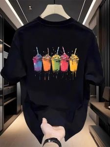 Áo Thun Nam Tay Ngắn Mùa Hè 2025 Mới Về Chất Liệu Cotton Lụa Dáng Rộng Thời Trang Thường Ngày in Họa Tiết Cổ Tròn Dài Thường